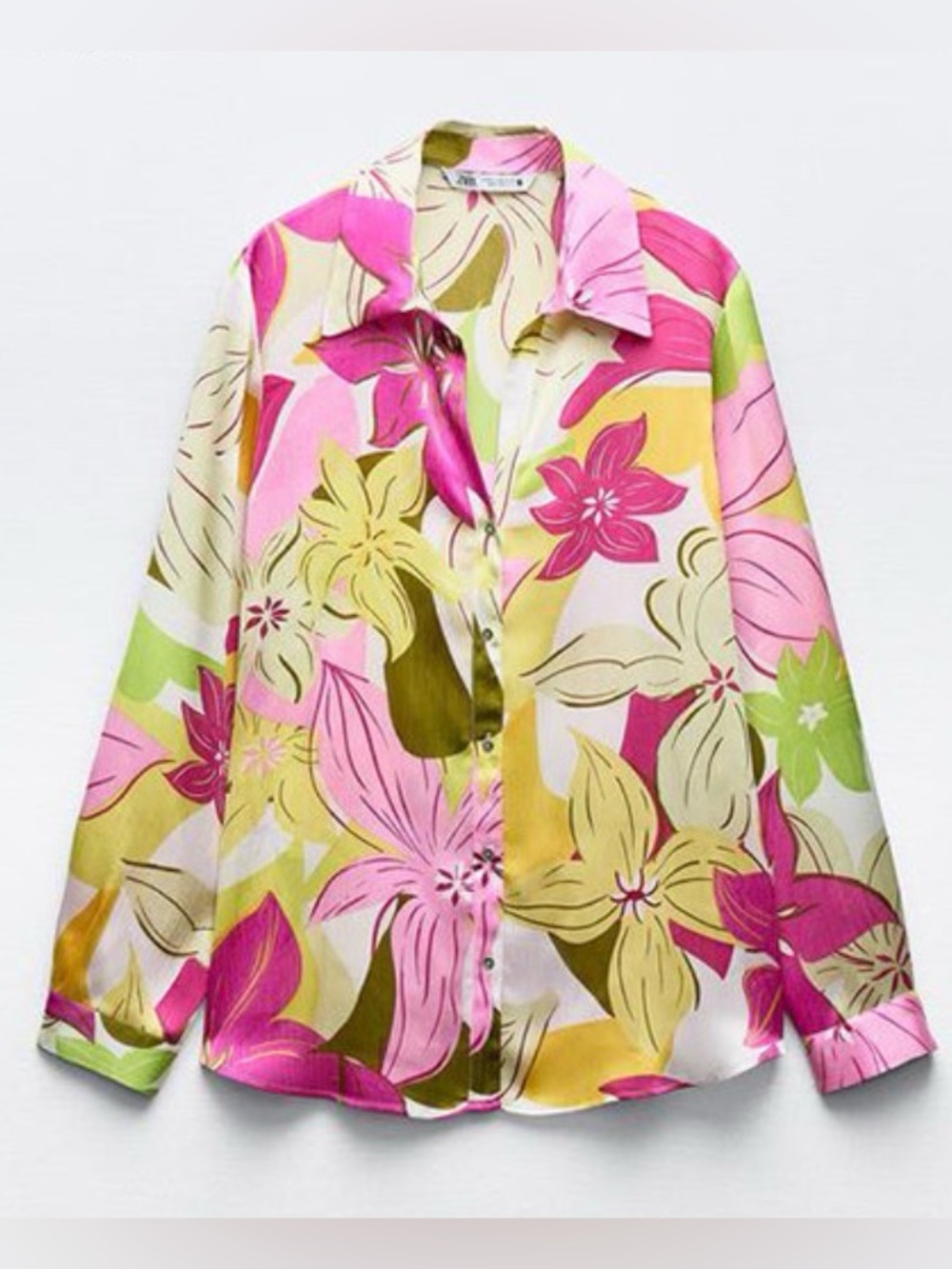 Zara - Bright Fun Colorful Tropical Button Down Long Sleeve Blouse Size Medium